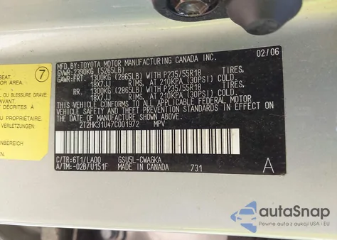 2007 Lexus Rx 350 z USA, uszkodzony, nr VIN 2T2HK31U47C001972